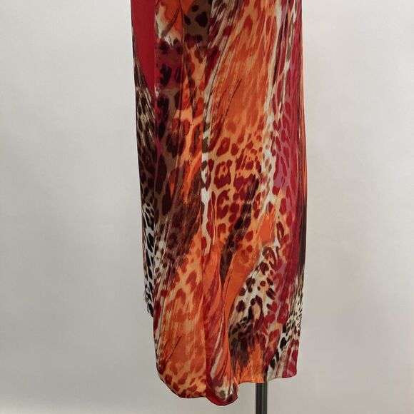 Zac & Rachel Womens Asymmetirical Top Large Red Orange Brown Beige Animal Print - Picture 3 of 9